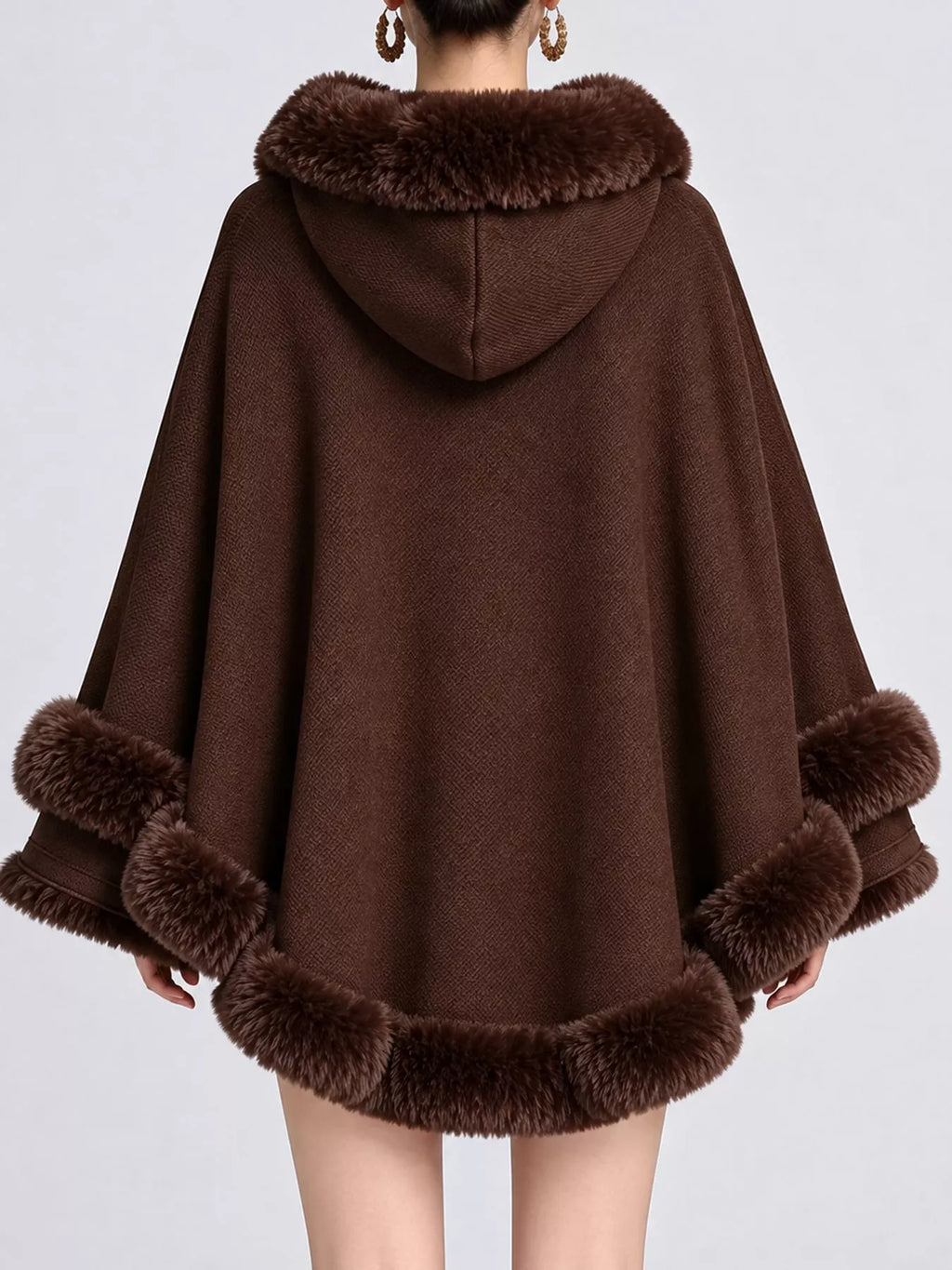 Faux Fur Trimmed Hooded Cape