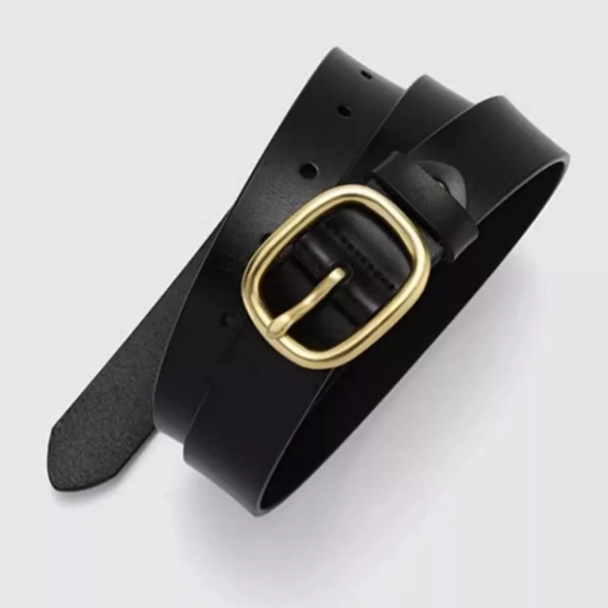 Cowhide Leather Belt with Golden Buckle