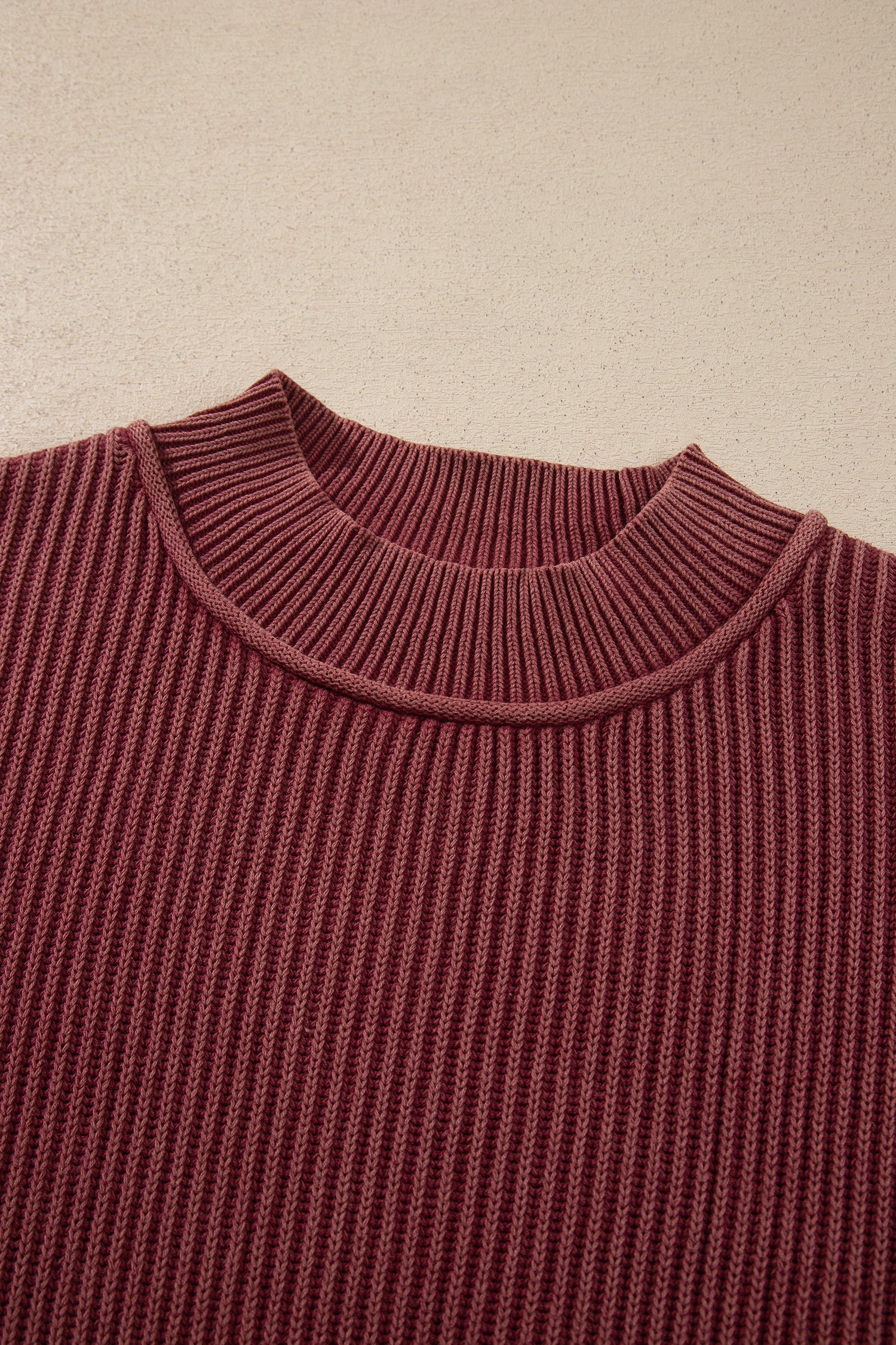 Red Dahlia Drop Shoulder High Neck Ribbed Sweater