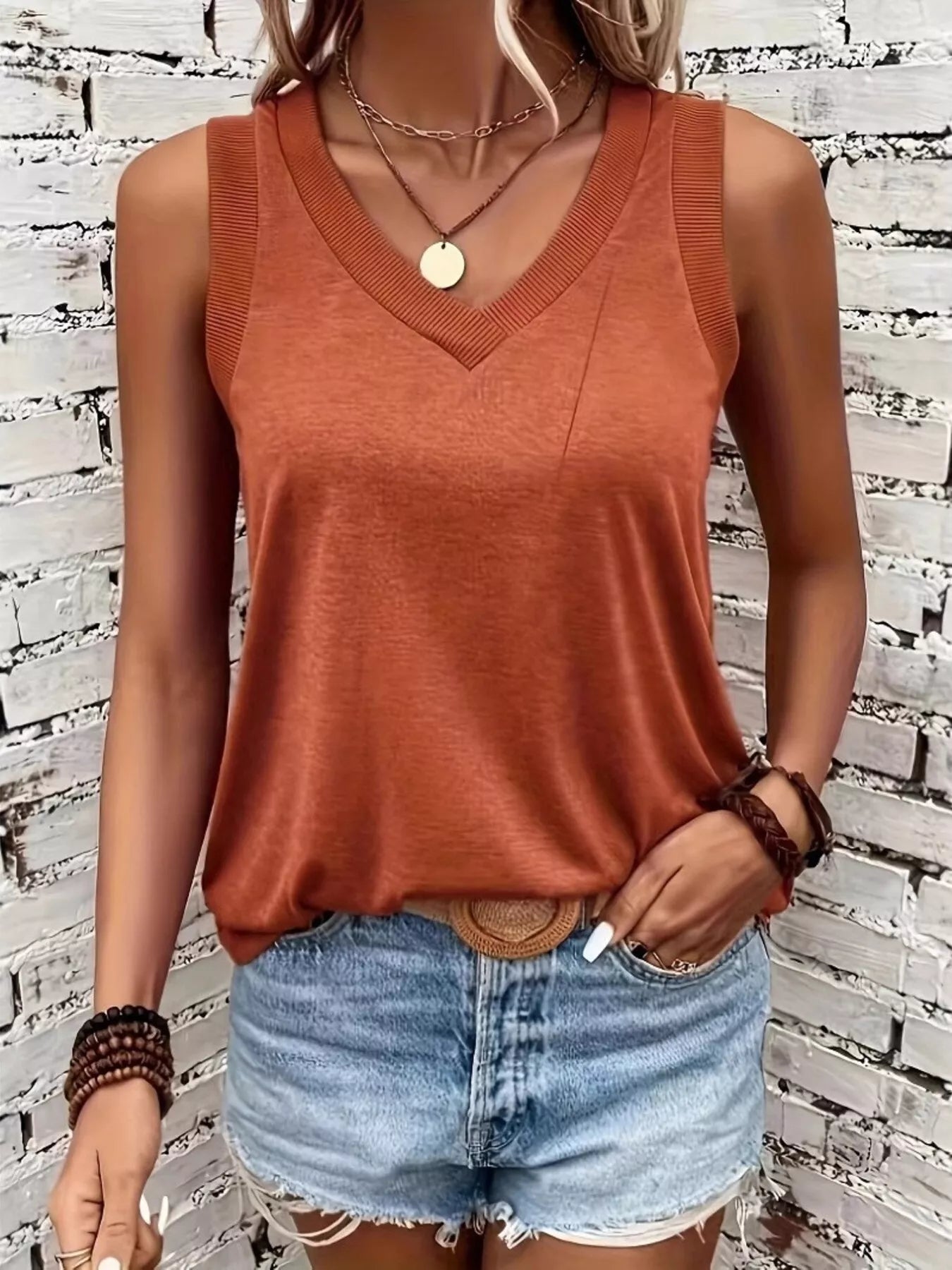 V-Neck Ribbed Trim Tank
