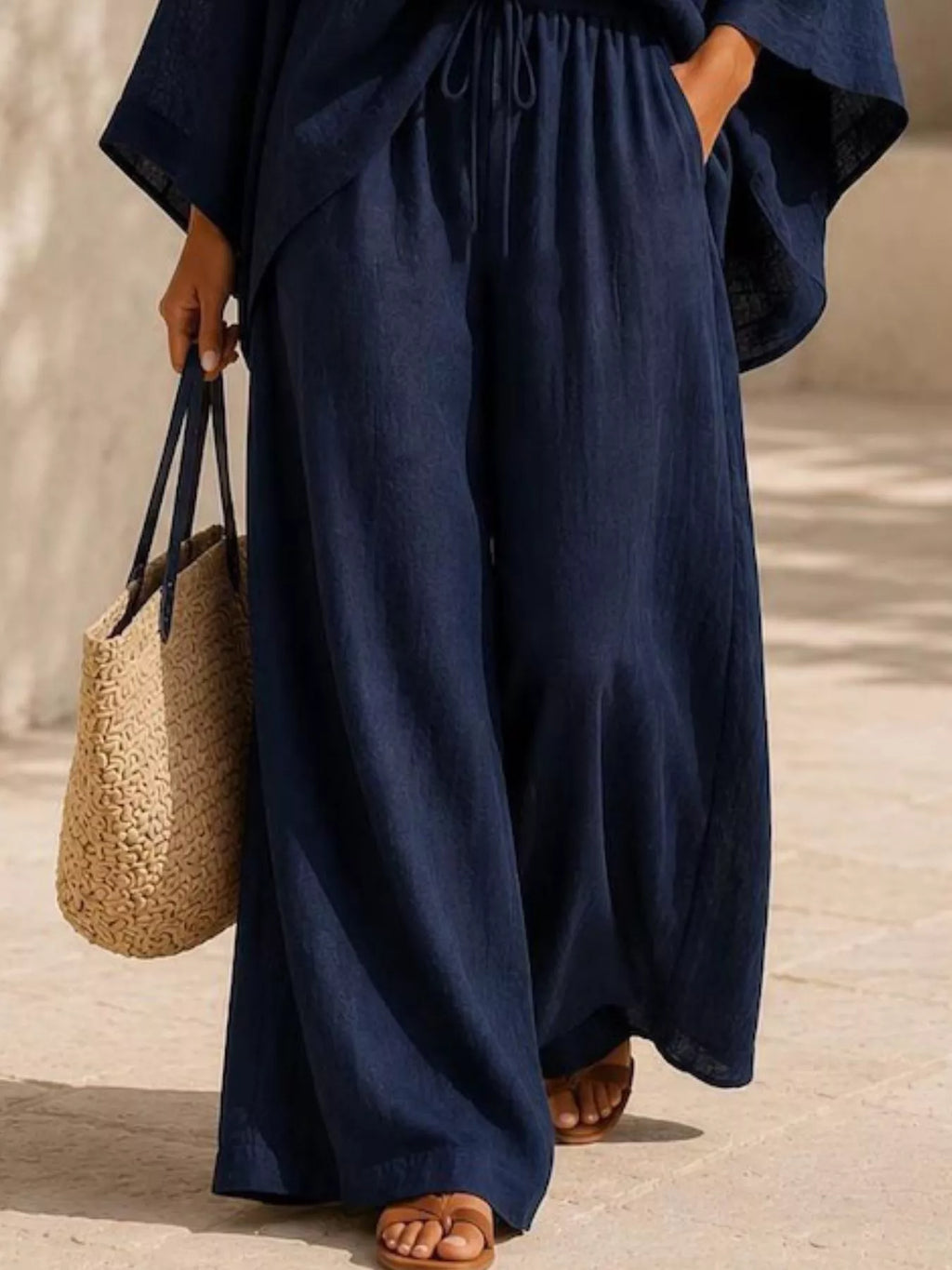 Full Size Loose Fit Top and Wide-Leg Pants Set Plus Size