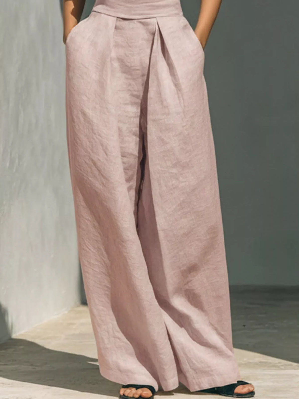 Full Size Turtleneck Sleeveless Top and Wide Leg Pants Set Plus Size