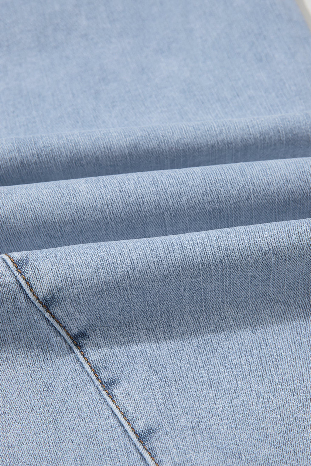 Beau Blue Solid Paneling Loose Fit Plus Size Jeans