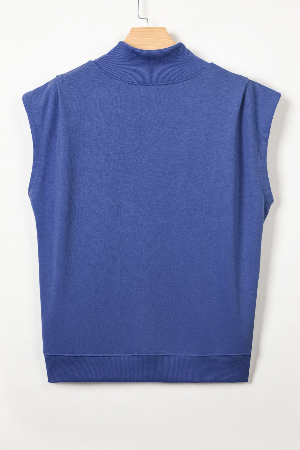 Sky Blue Solid Color High Neck Cap Sleeve Loose Top