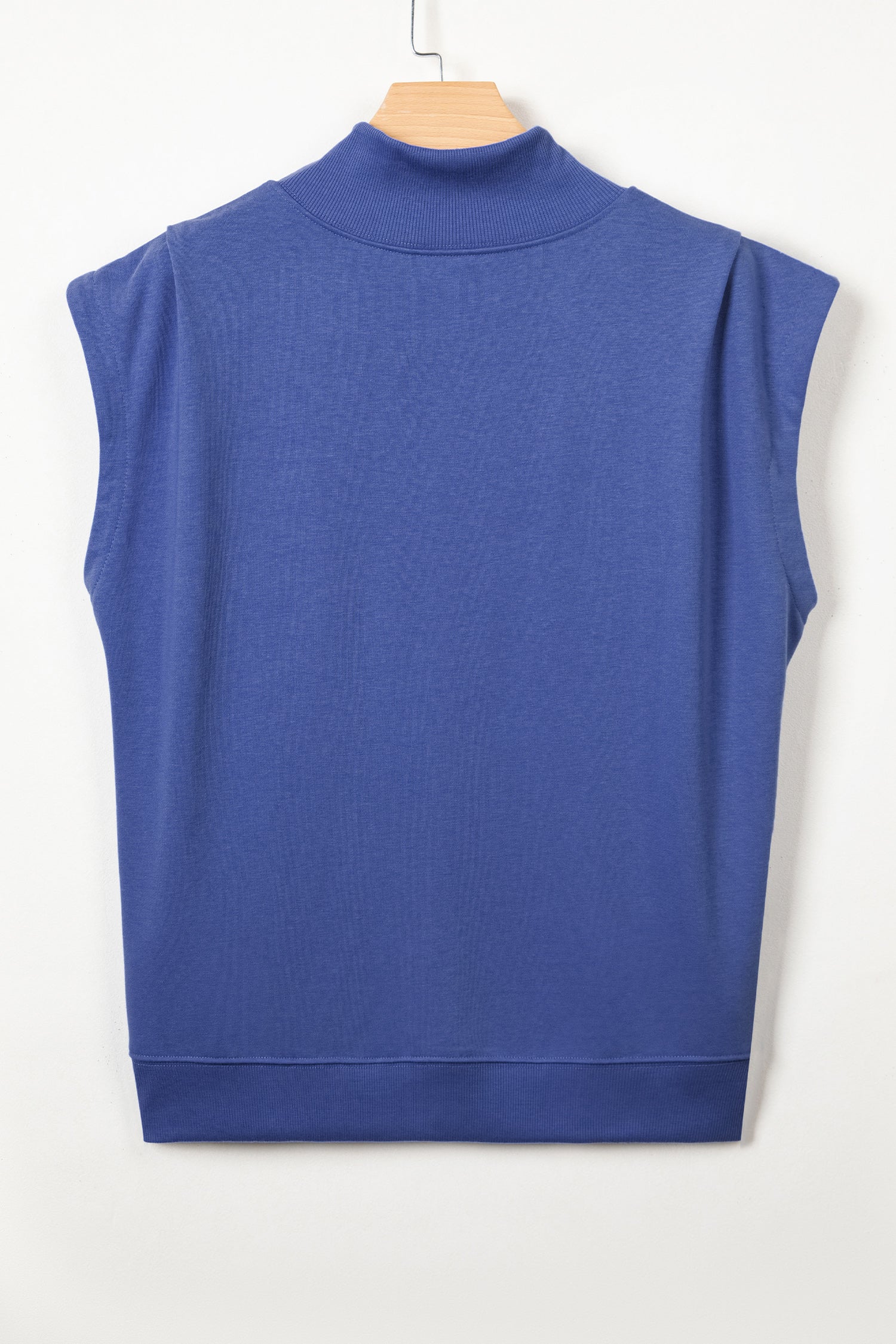 Sky Blue Solid Color High Neck Cap Sleeve Loose Top