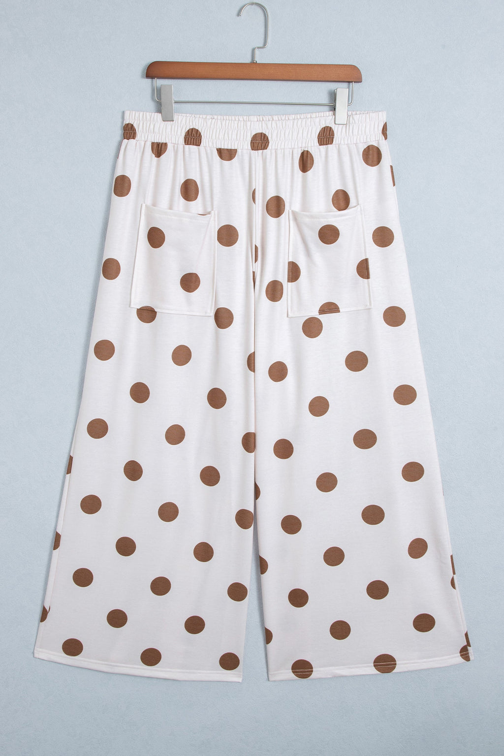 Khaki Polka Dot Elastic Waist Wide Leg Plus Size Pants