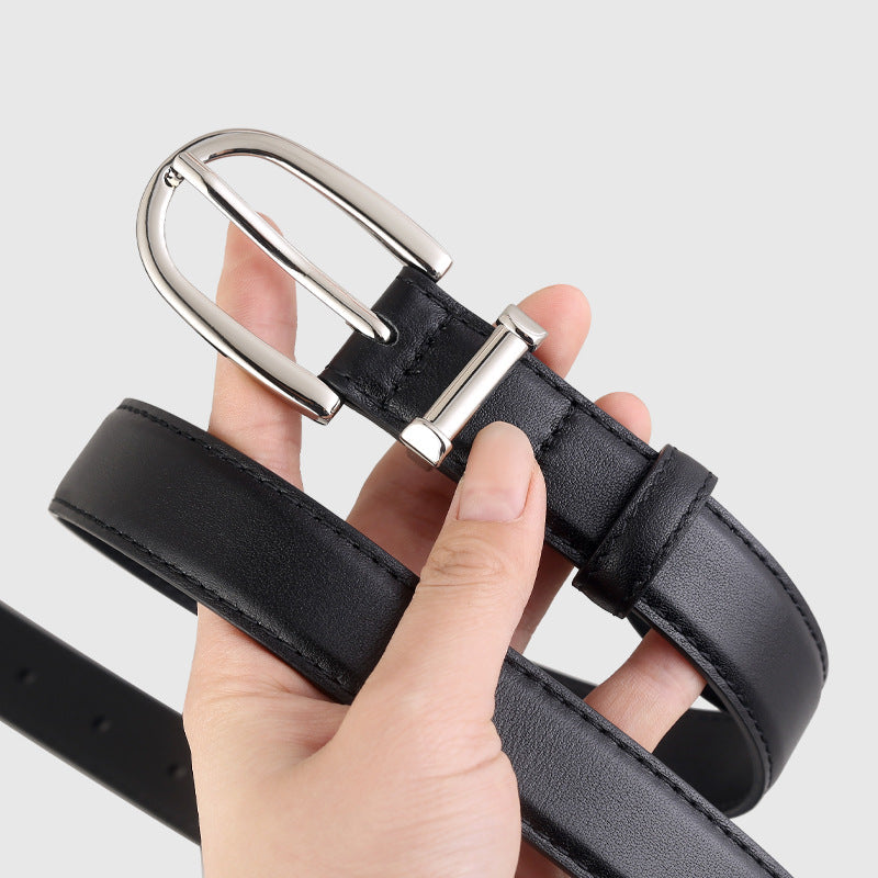 Classic Leather Belt with Silver Buckle
