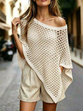 Sheer Crochet Poncho Knit Cover Up
