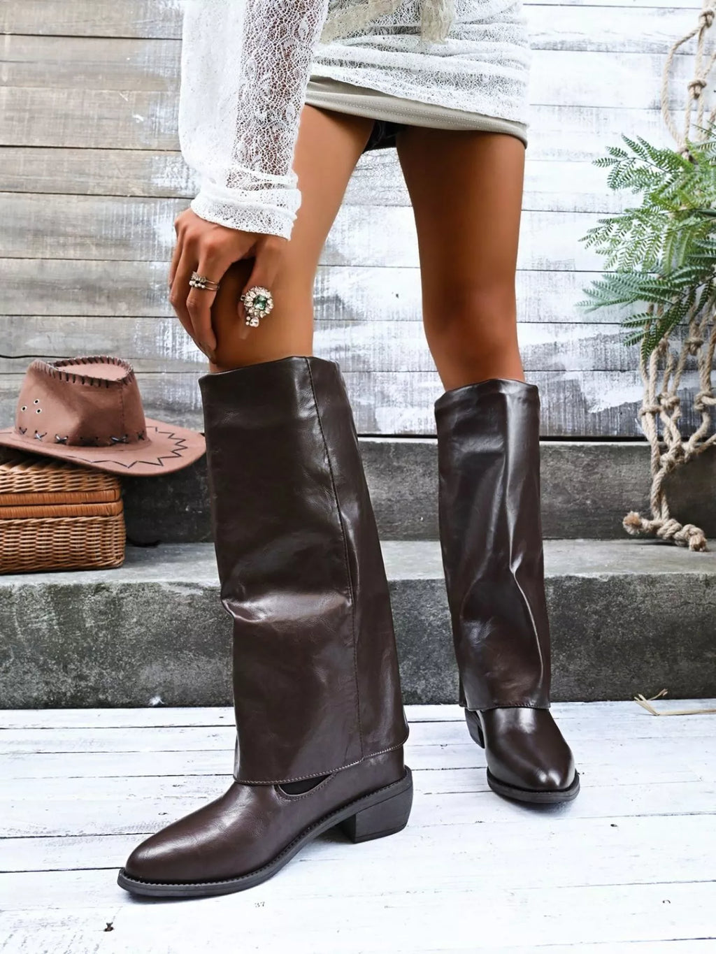 Point Toe Block Heels Boots