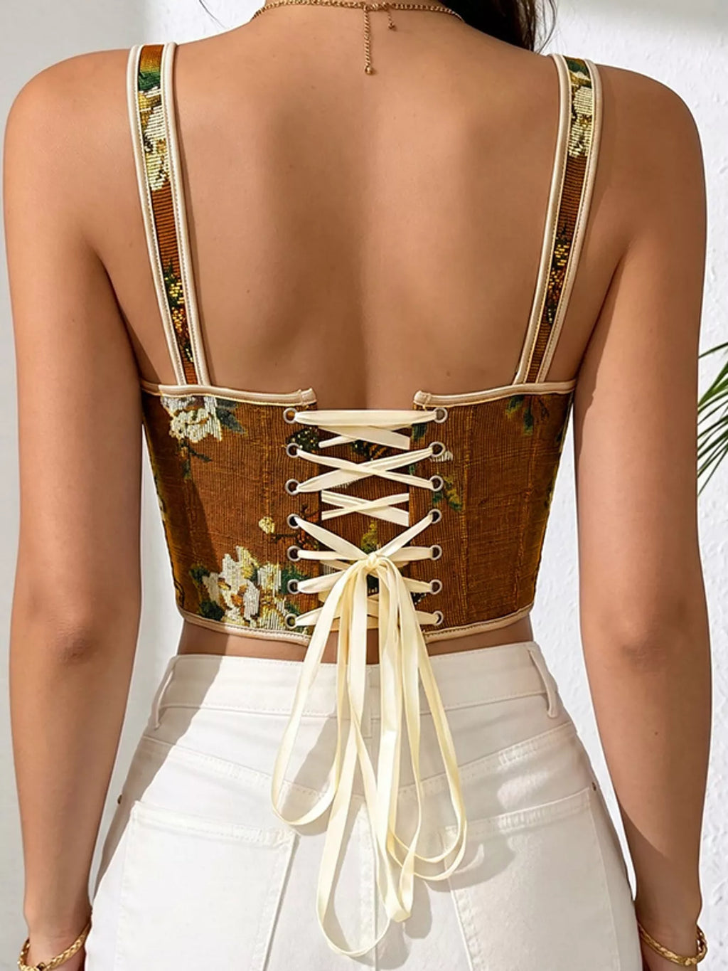 Floral Lace Up Back Tank