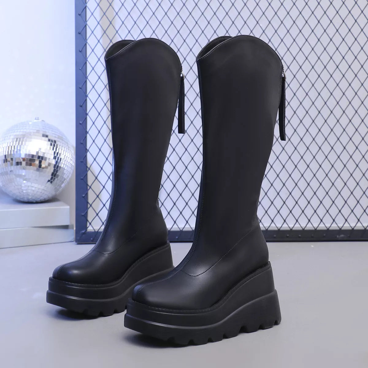 Round Toe Platform Wedge Boots
