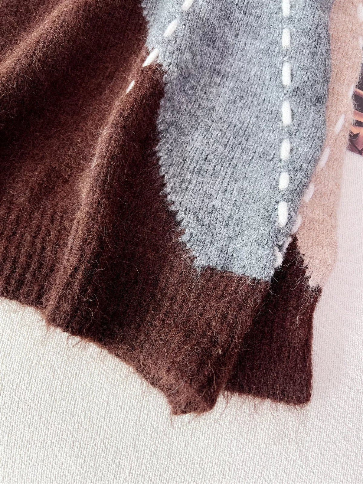 Argyle Pattern V-Neck Oversized Sweater