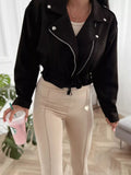 Cropped Biker Jacket with Belt Detail