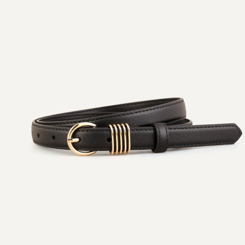 Skinny Leather Belt with Gold Buckle