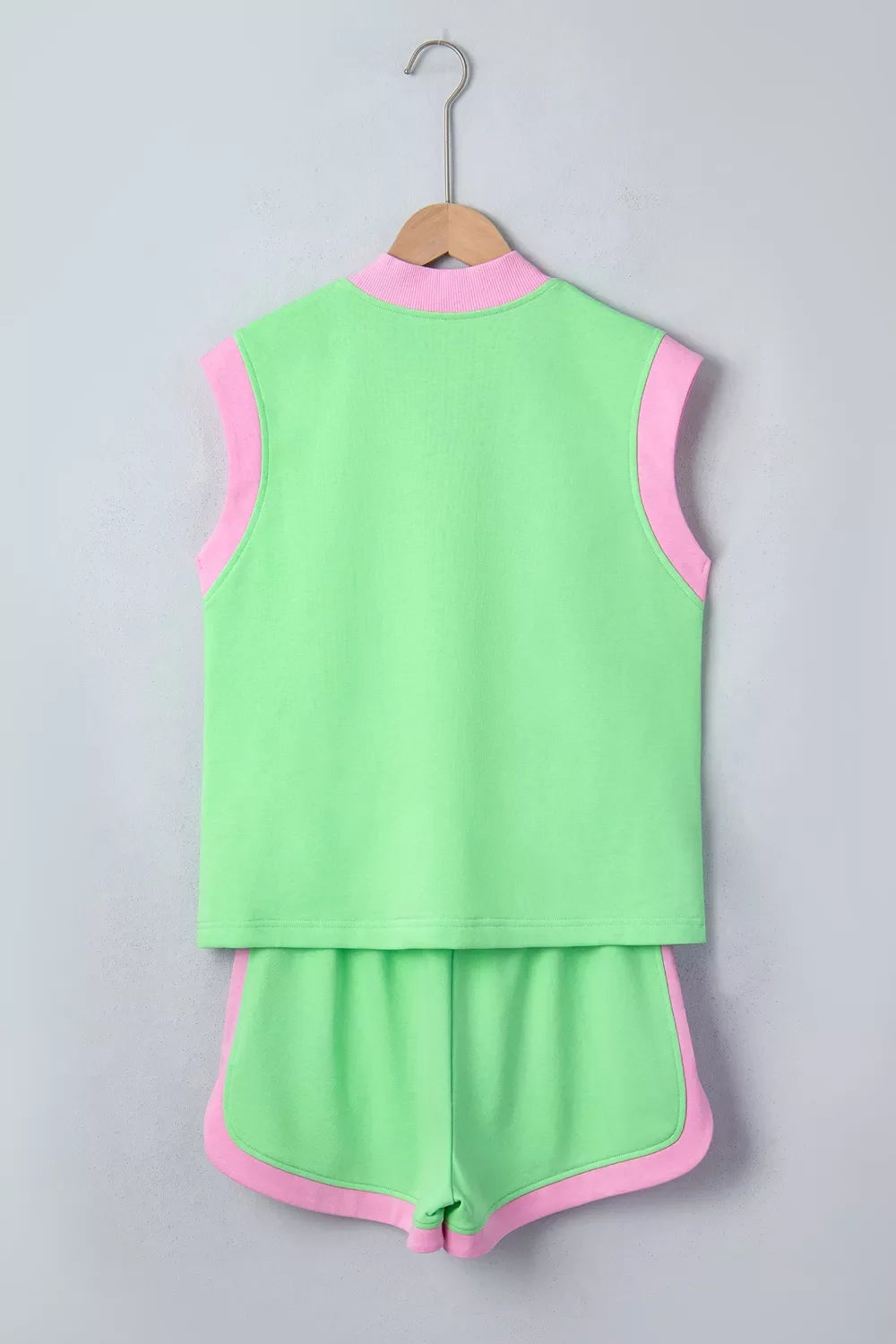 Color Block Accent Half Zip Top Athleisure Shorts Set