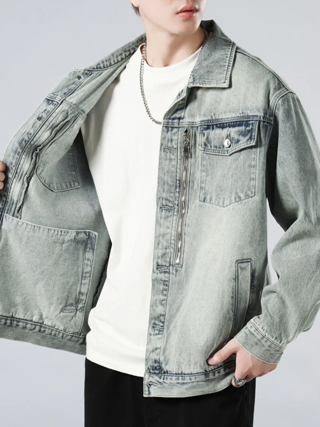 Men's Full Size Wash Button Up Denim Jacket Plus Size