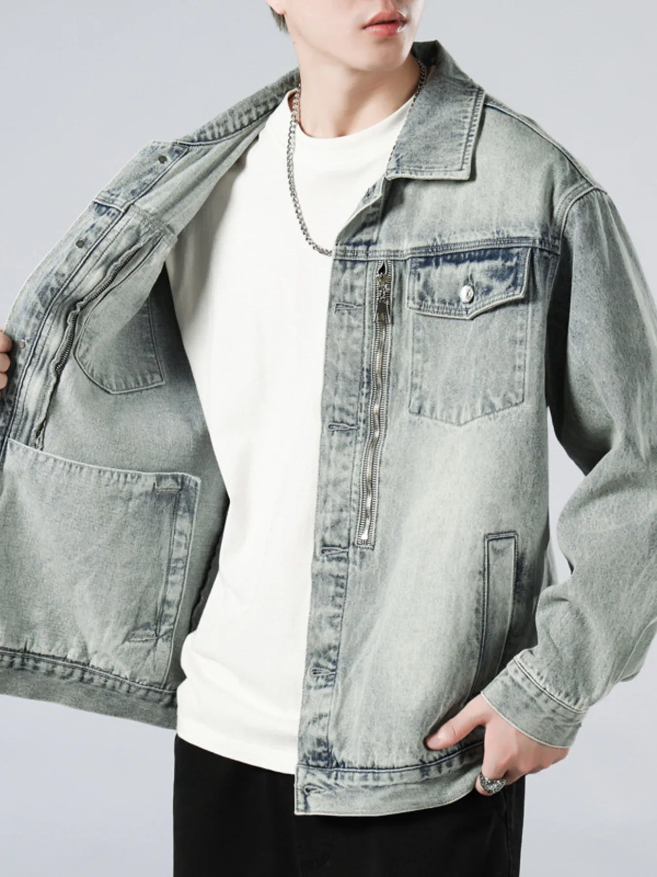 Men's Full Size Wash Button Up Denim Jacket Plus Size