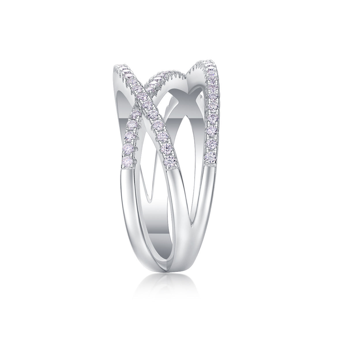S925 Silver 4.2g Platinum Plated Moissanite Ring, 80pcs 1.0mm D VVS1 Criss Cross Band, GRA Certified US 5-9