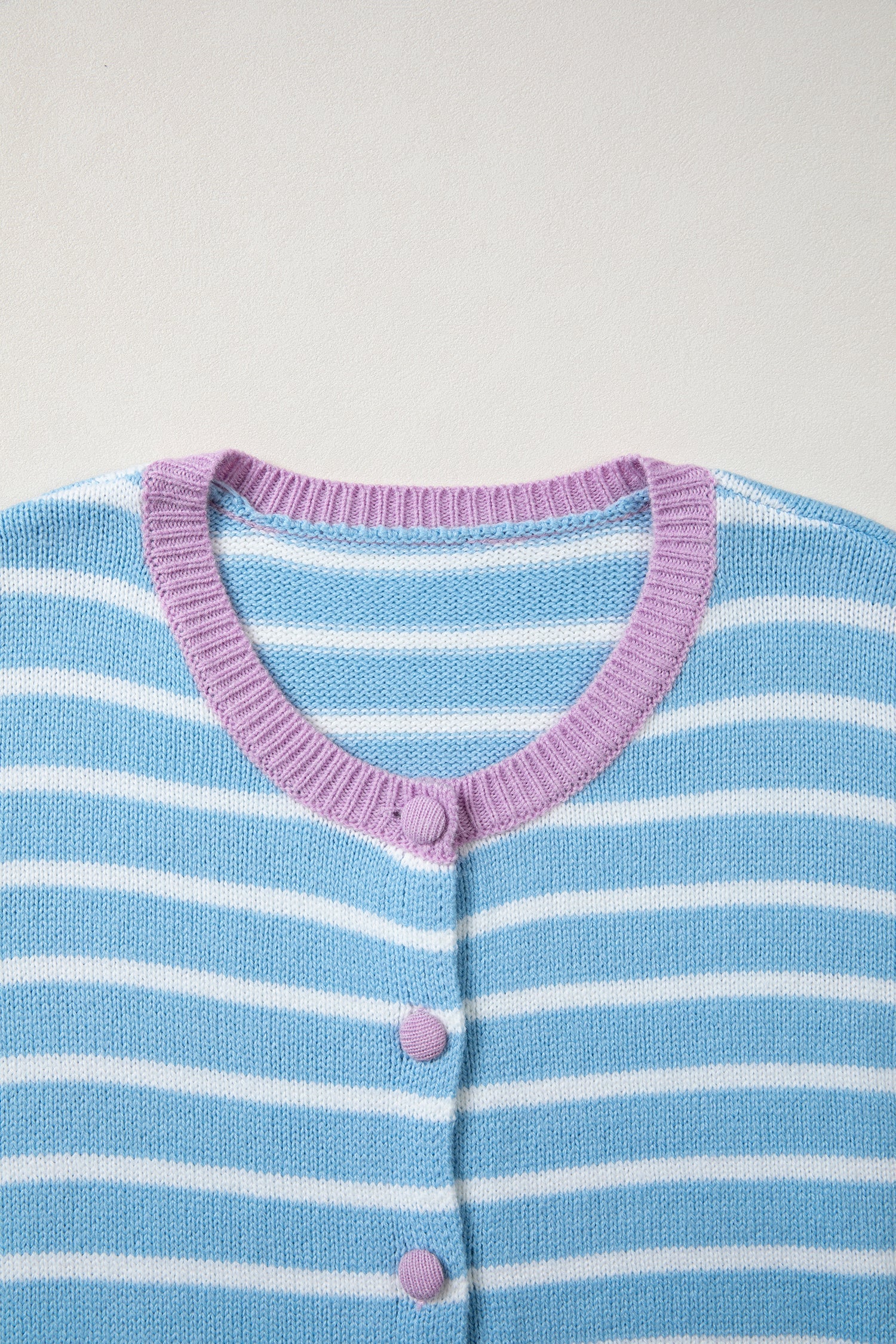 Sky Blue Stripe Striped Long Sleeve Round Neck Open Front Cardigan