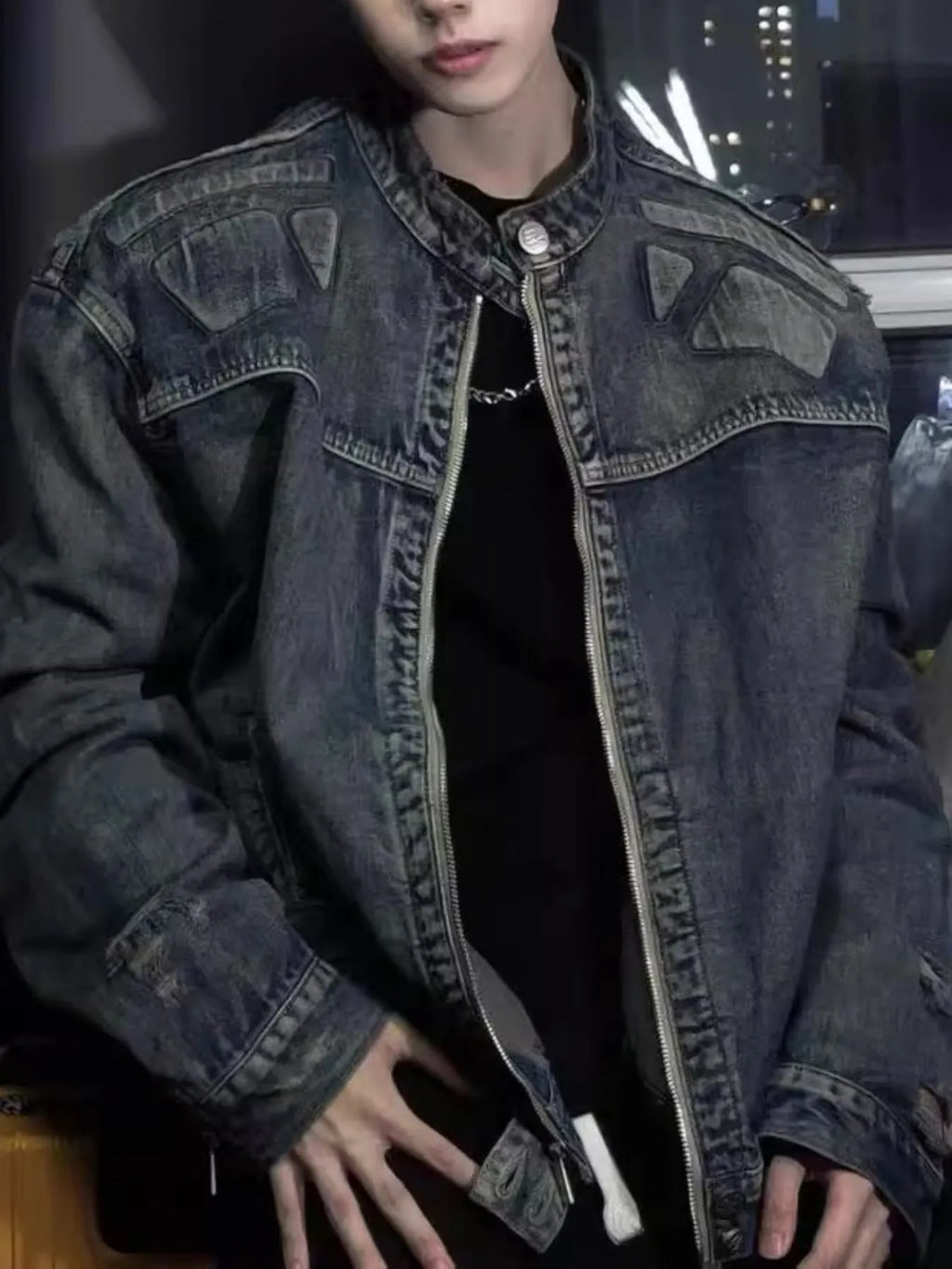 Men's Full Size Zip Up Washed Oversized Denim Jacket Plus Size
