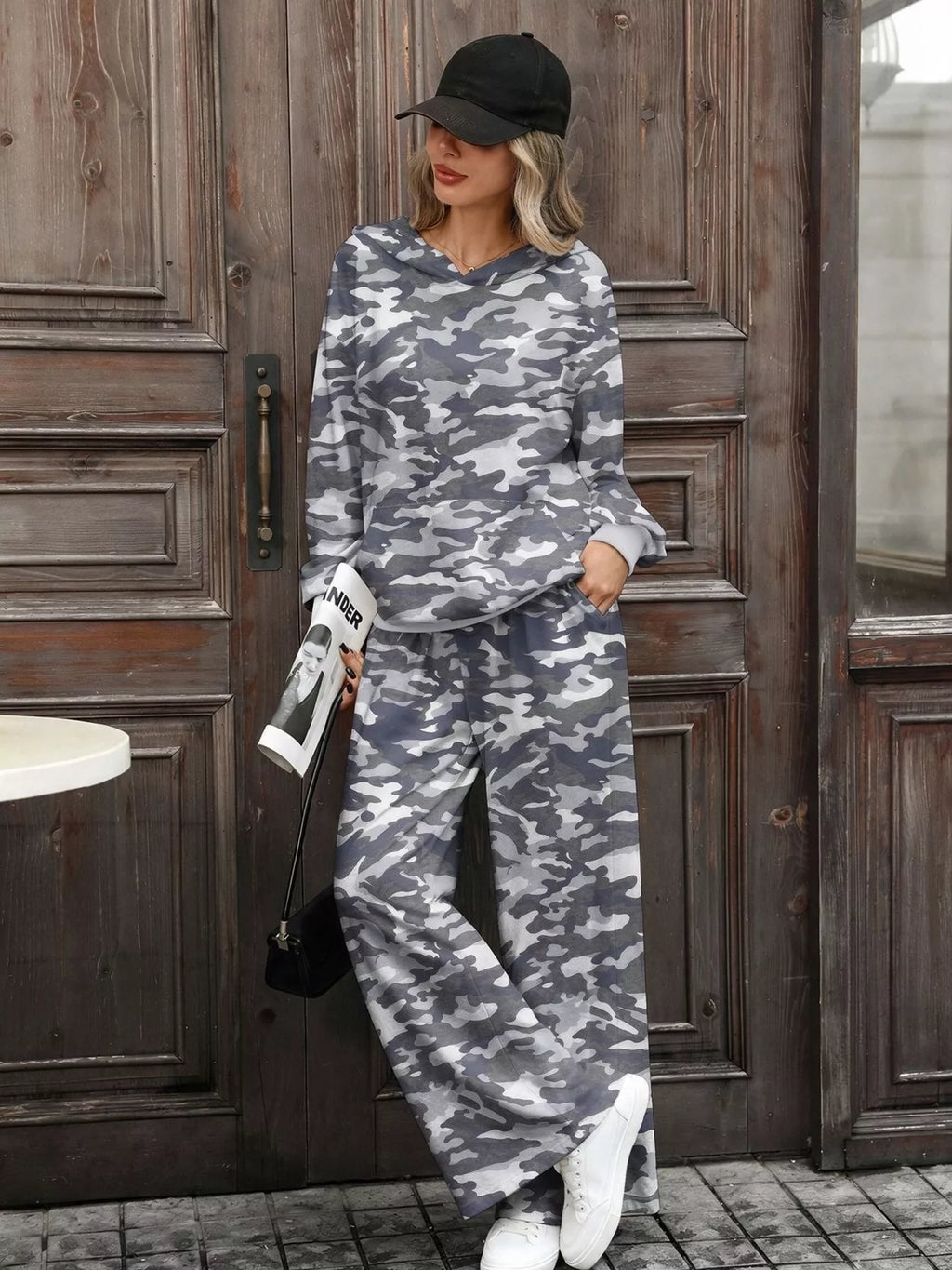 Printed Long Sleeve Hoodie and Pants Set