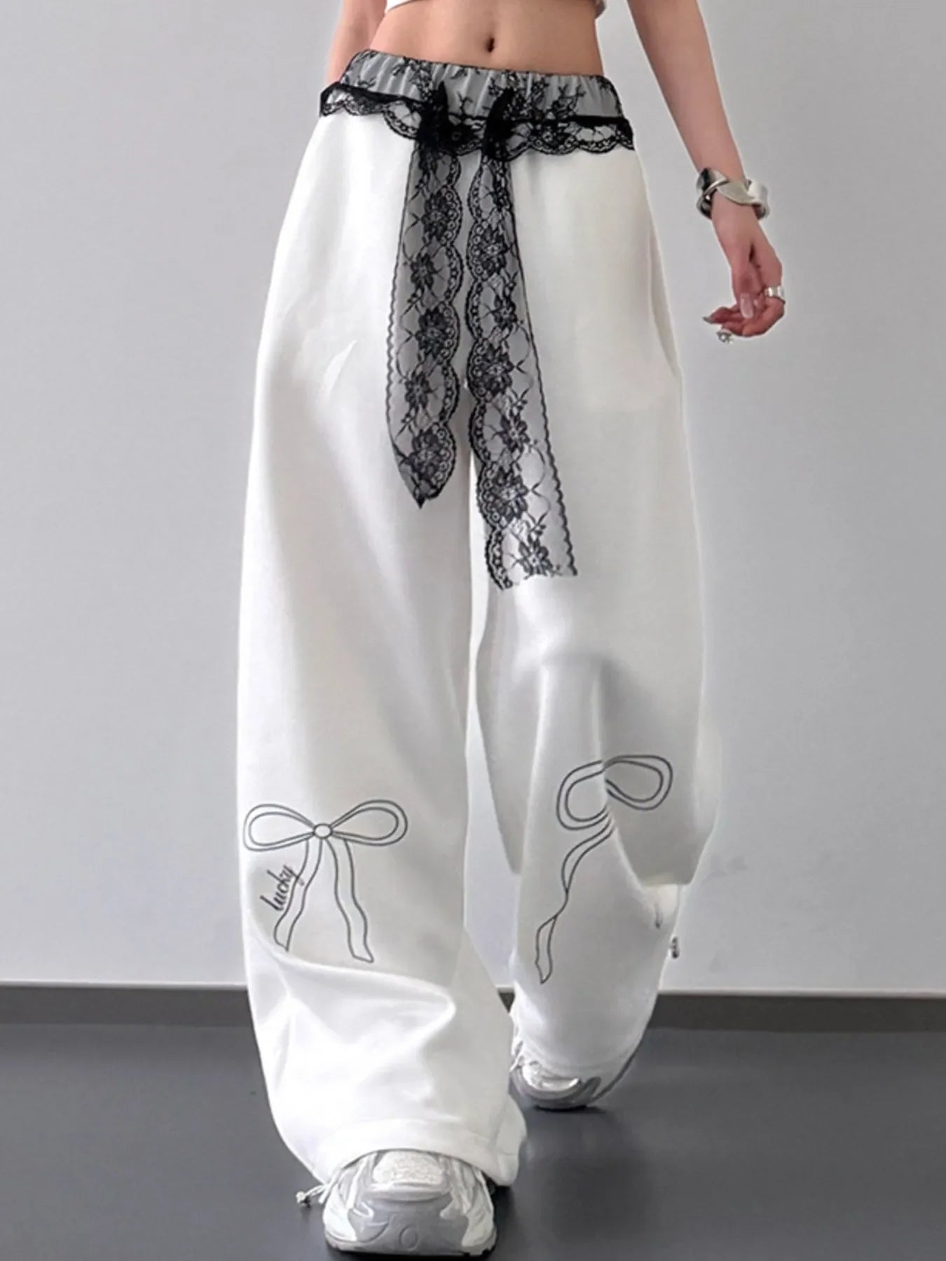 Wide Leg Pants with Lace Belt Detail