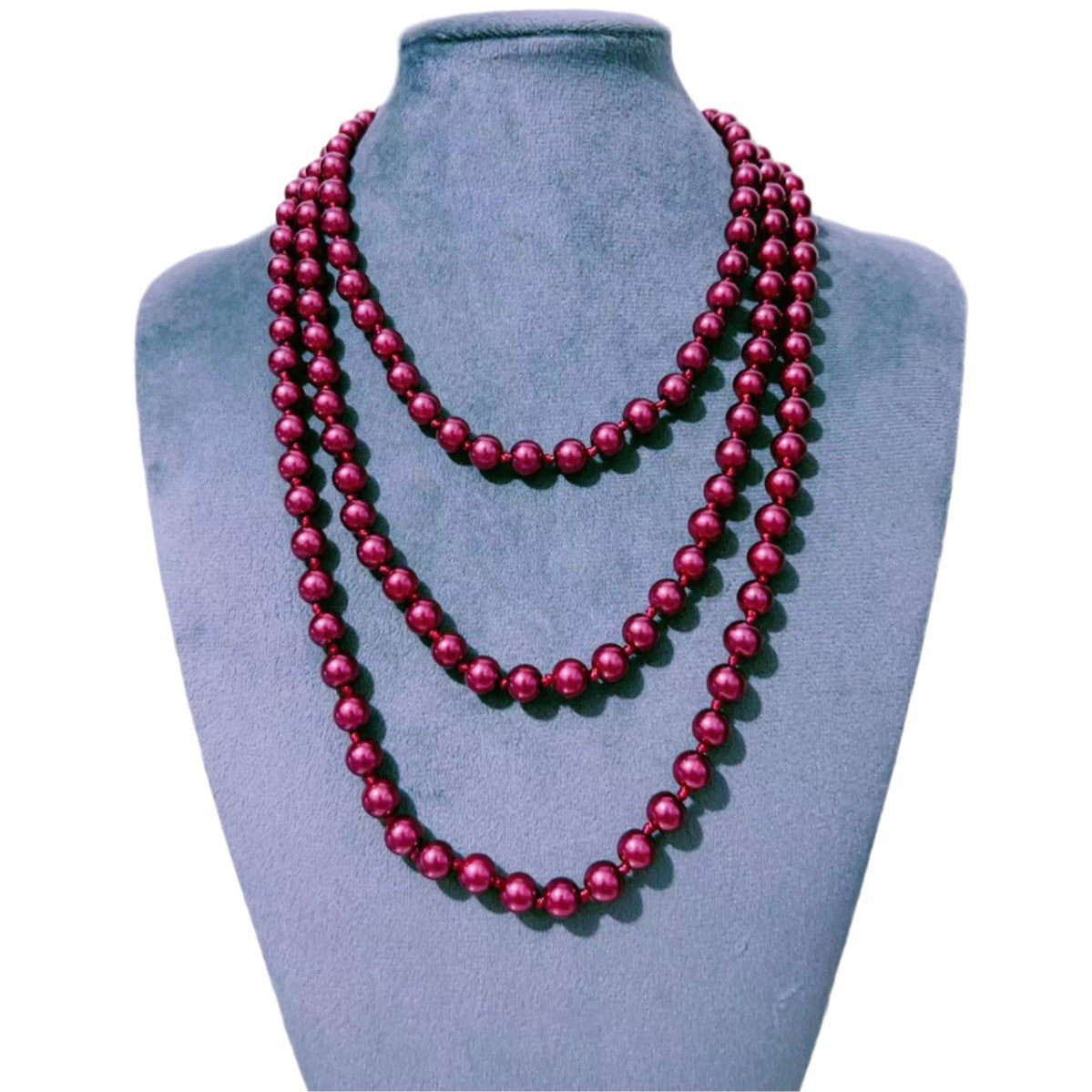 European And American Fashion Glass Imitation Pearl Necklace Women's Simple Knotted Multi-layer Long Sweater Chain Clothing Accessories Wholesale