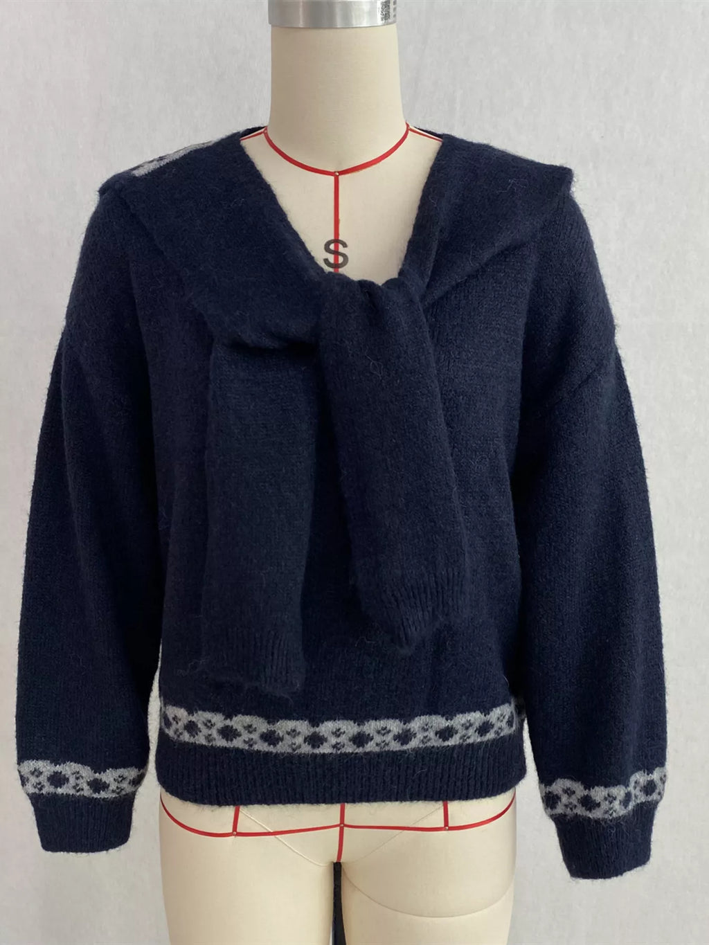Scarf Detail Dropped Shoulder Sweater