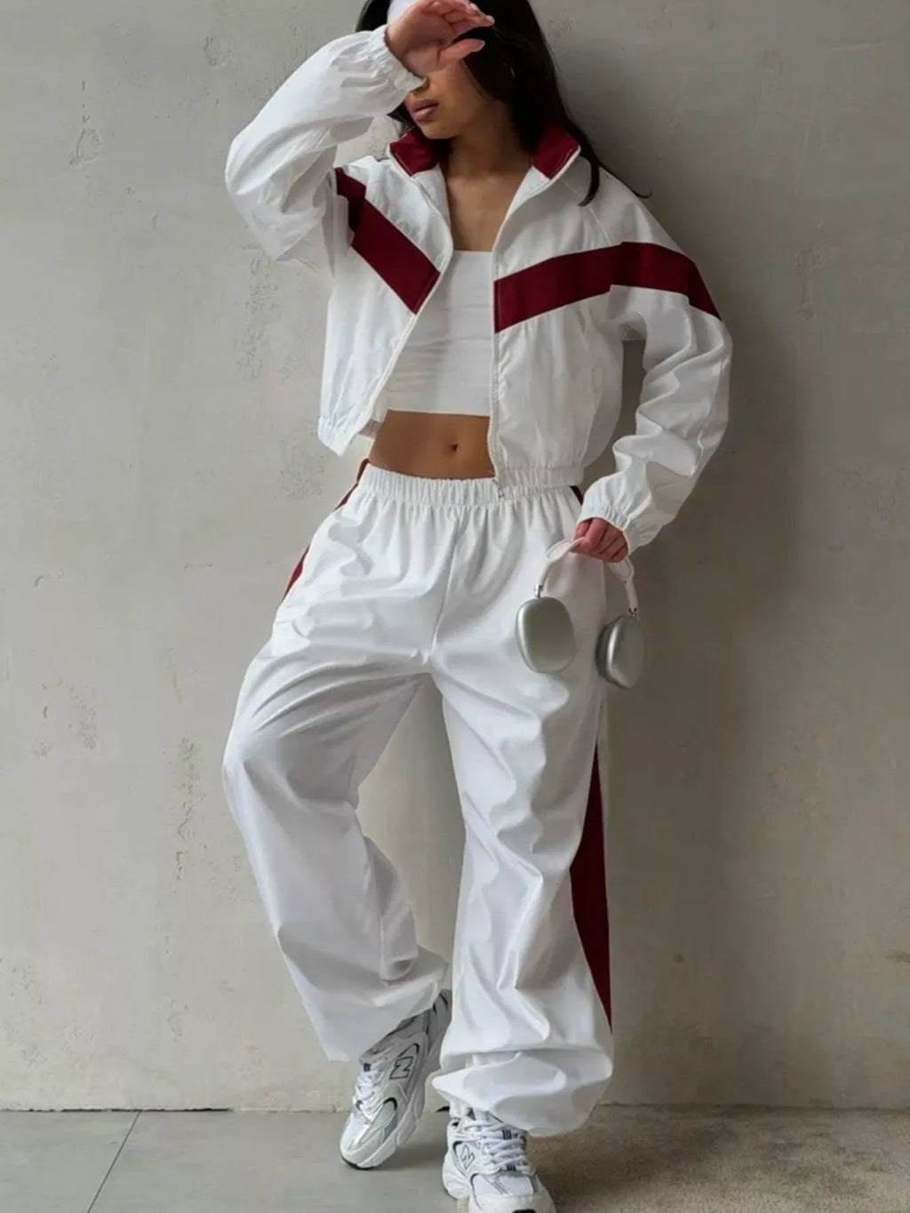 Color Block Zip Up Outerwear and Pants Set