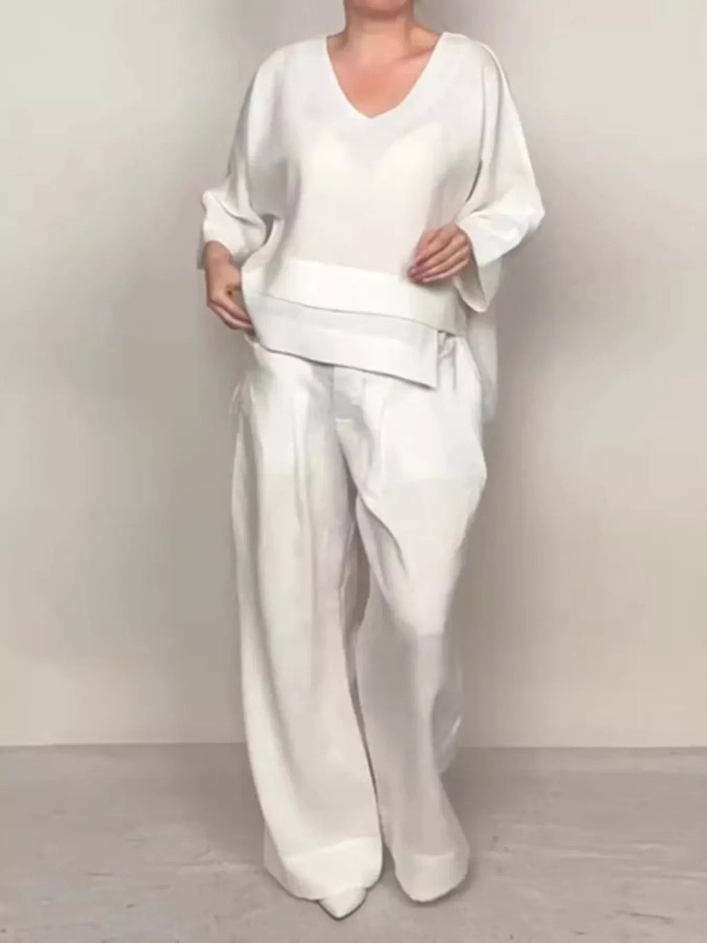 Full Size V-Neck Long Sleeve Top and Pants Set Plus Size