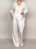 Full Size V-Neck Long Sleeve Top and Pants Set Plus Size