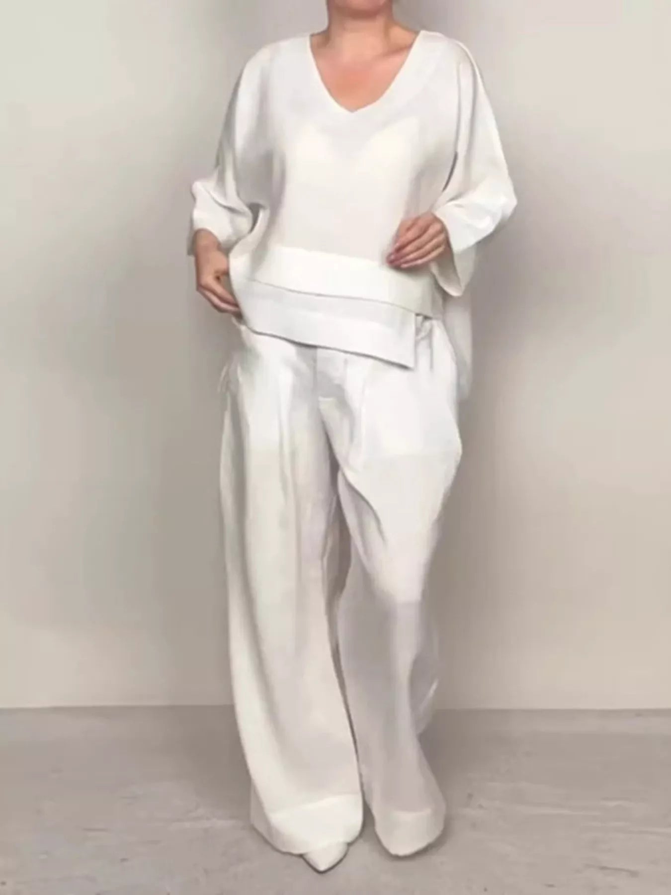 Full Size V-Neck Long Sleeve Top and Pants Set Plus Size
