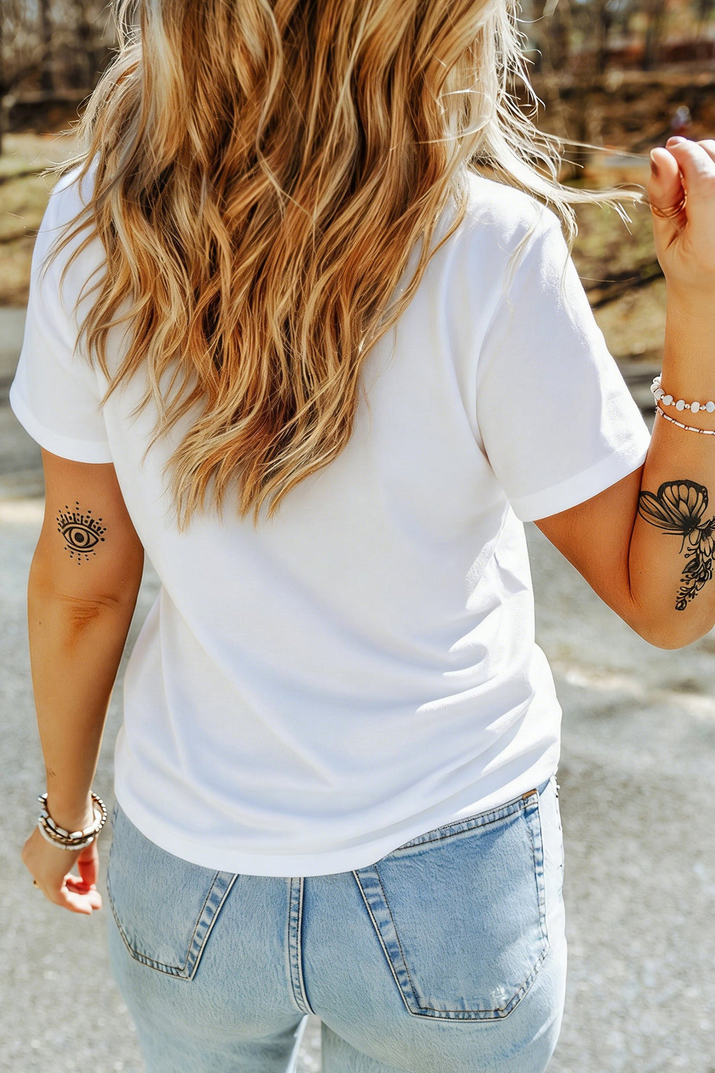 White Embroidered Flag Bow Short Sleeve Casual T-Shirt