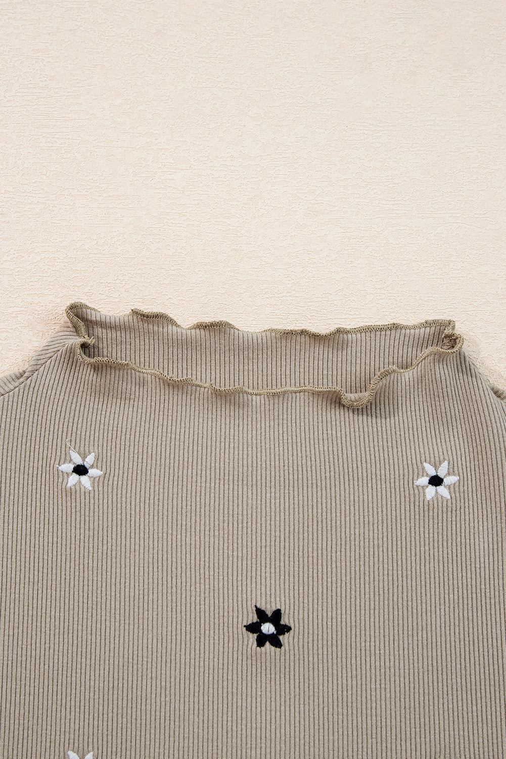 Floral Ribbed Embroidered Long Sleeve Top