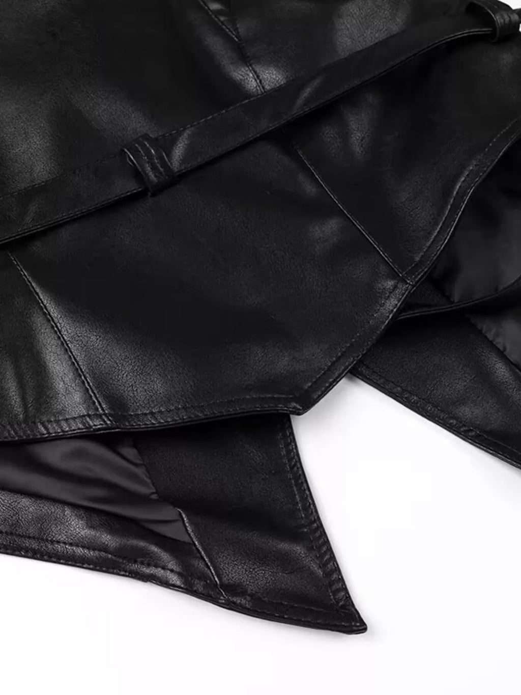 Belted Leather Jacket with Shawl Collar