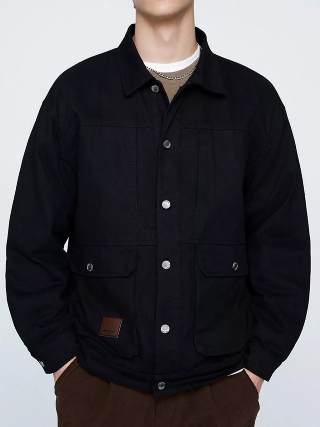 Men's Plus Size Button Up Long Sleeve Jacket