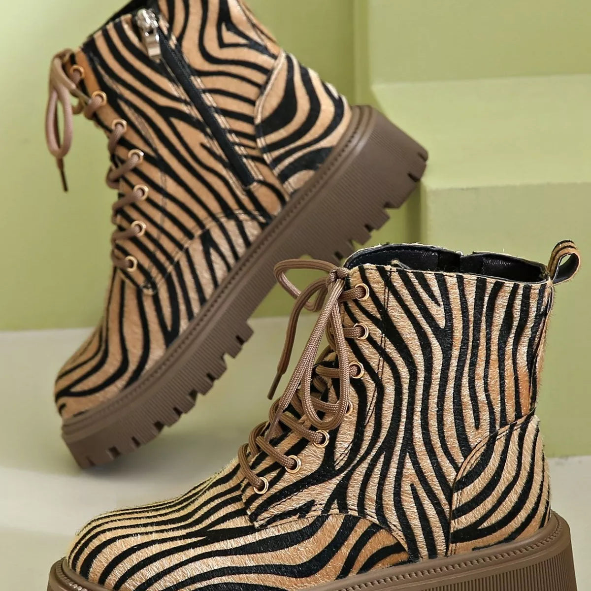 Animal Print Lace-Up Ankle Boots