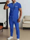 Men's Full Size Short Sleeve Polo and Pants Set Plus Size