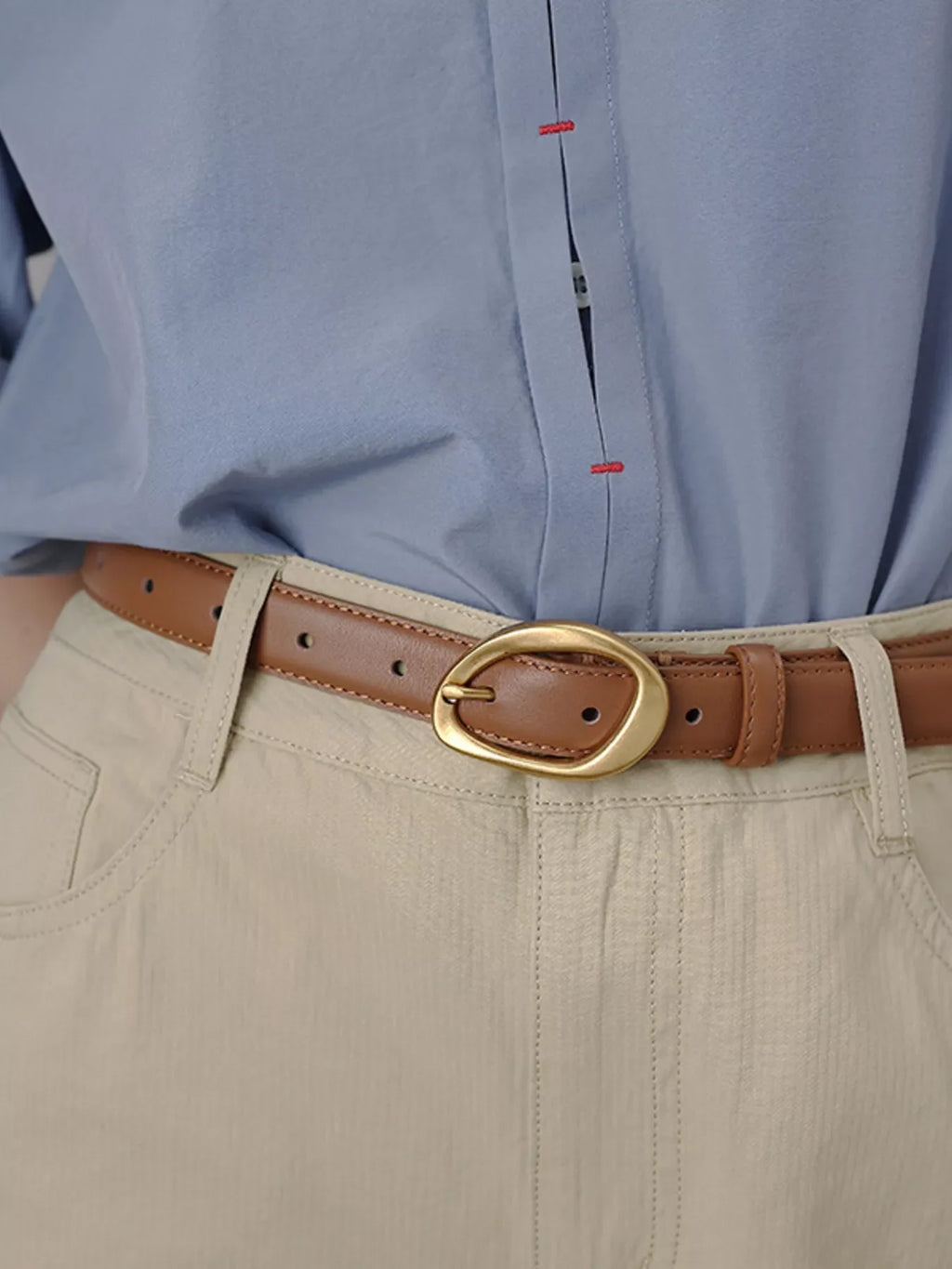 Golden Buckle Leather Belt
