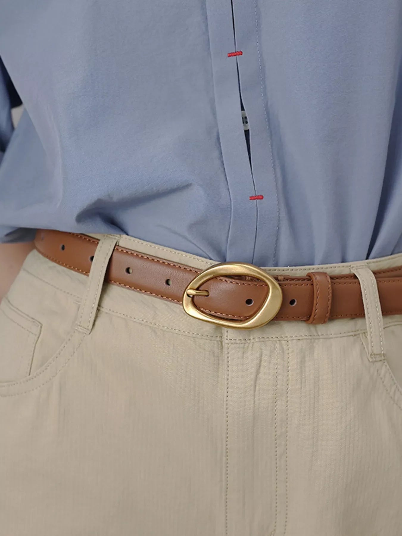 Golden Buckle Leather Belt