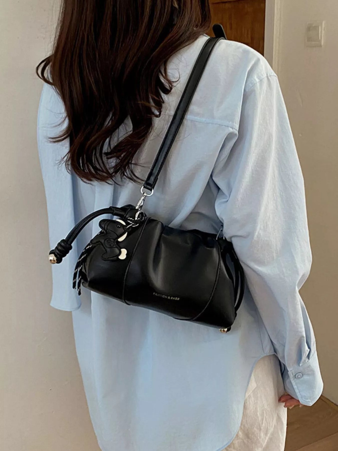 Drawstring Leather Crossbody Bag