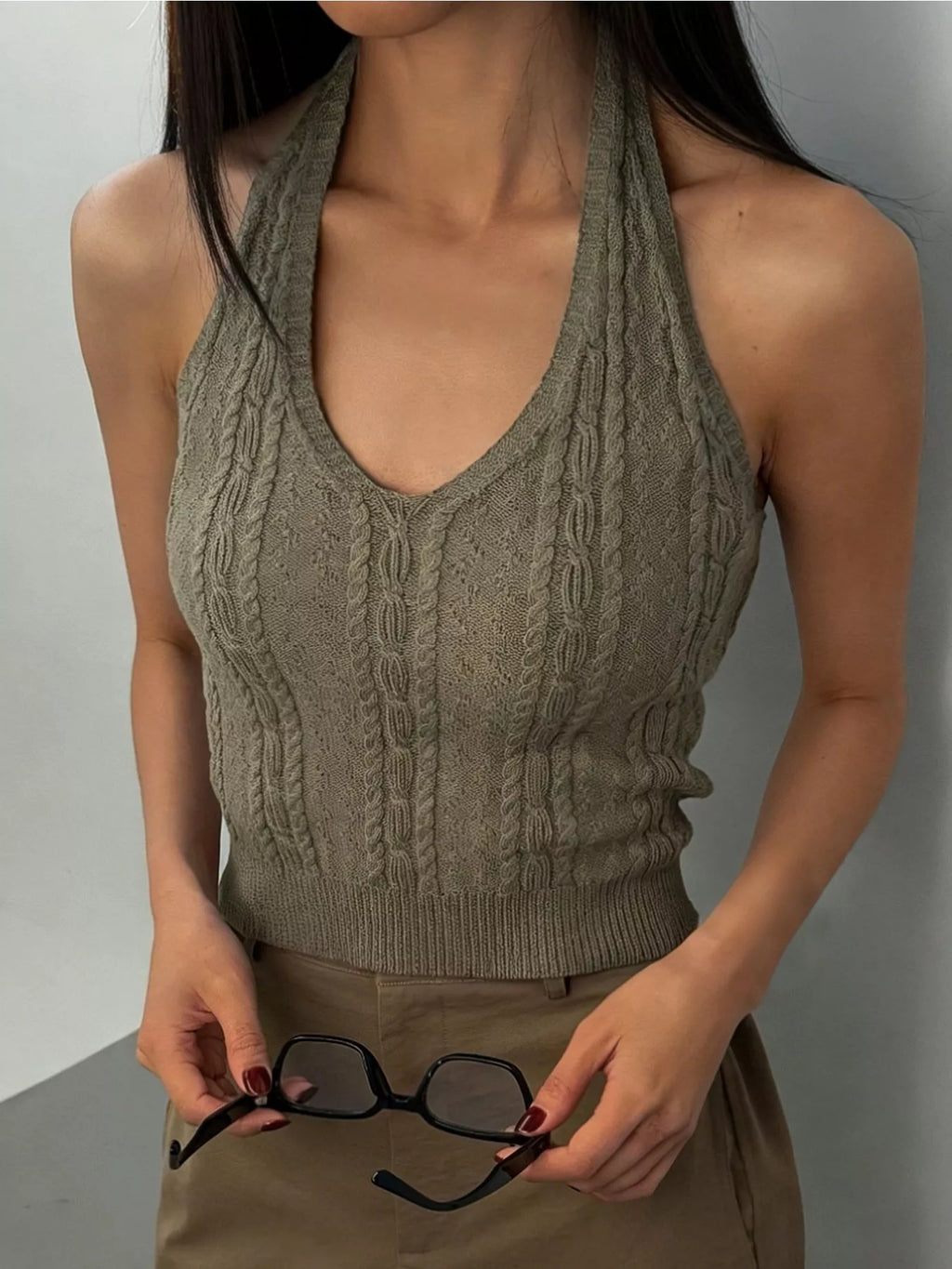 Cable Knit Halter Neck Tank