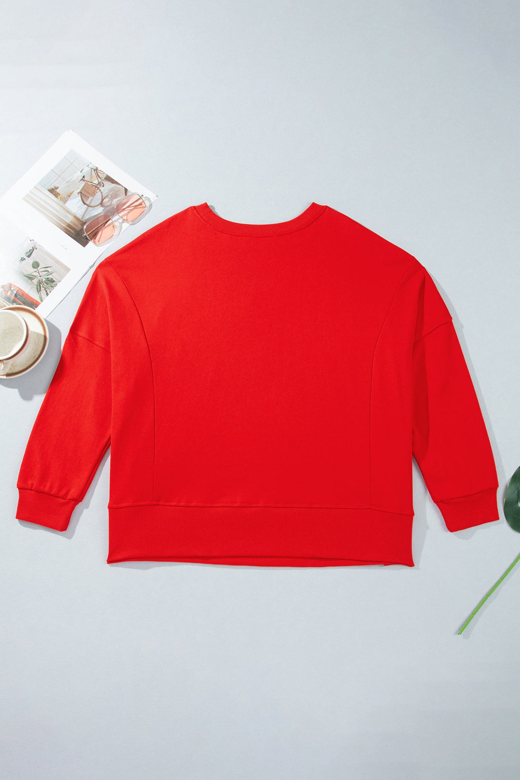 Fiery Red Patch Embroidery Star Colorblock Plus Size Sweatshirt