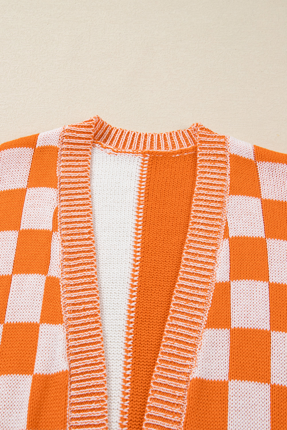 Plus Size Checker Drop Shoulder Open Front Cardigan