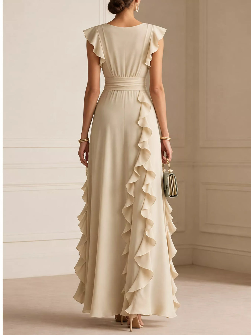 Ruffled Surplice Sleeveless Maxi Dress