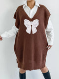 Embroidered Bow V-Neck Sweater Vest