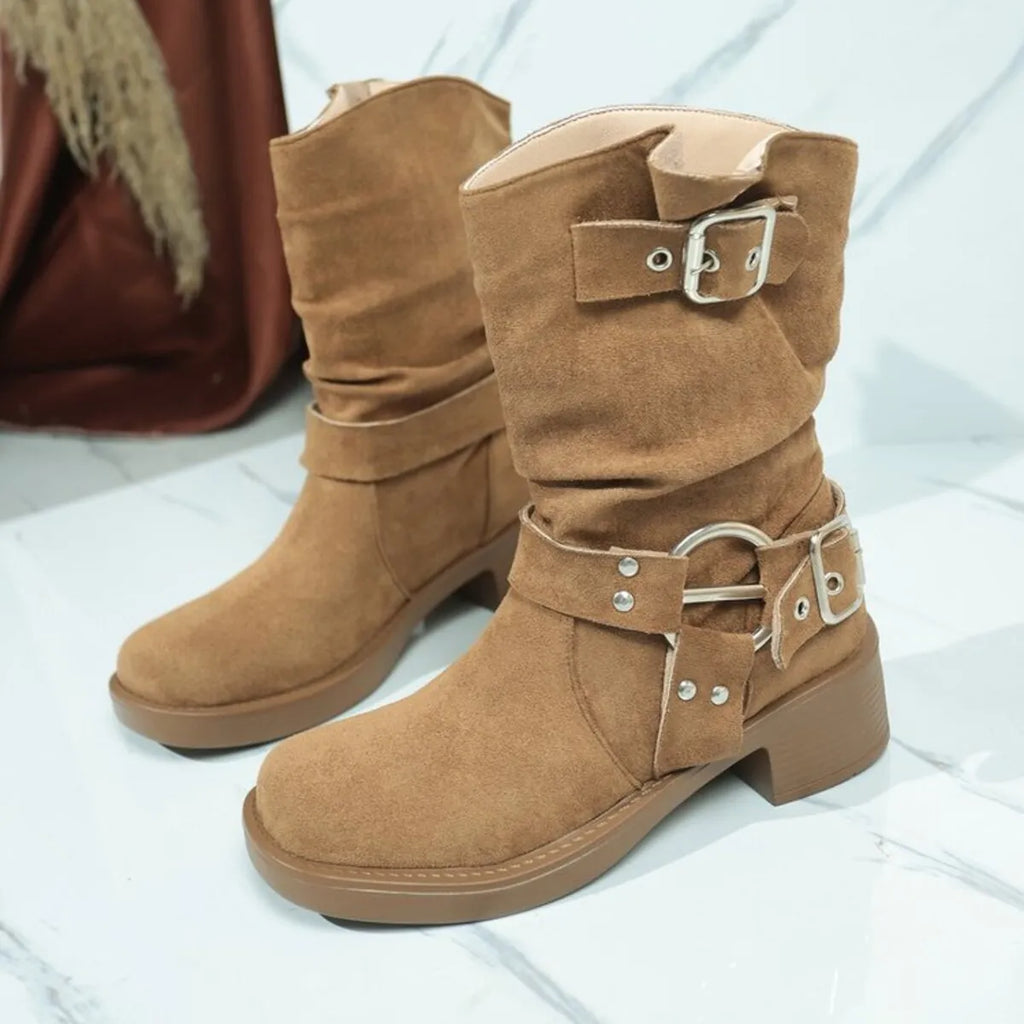 Round Toe Block Heels Boots