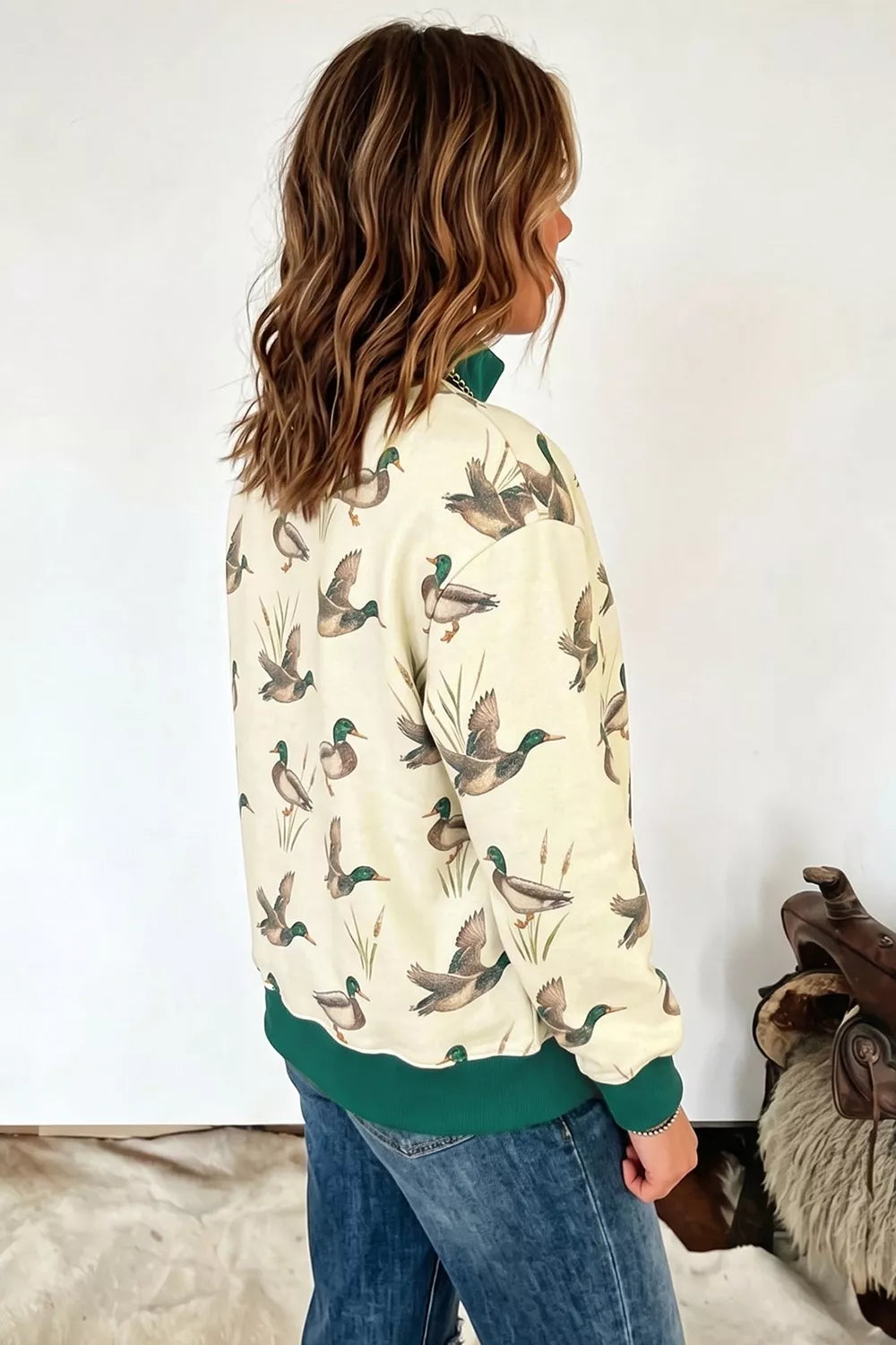 Duck Print Mock Neck Sweatshirt