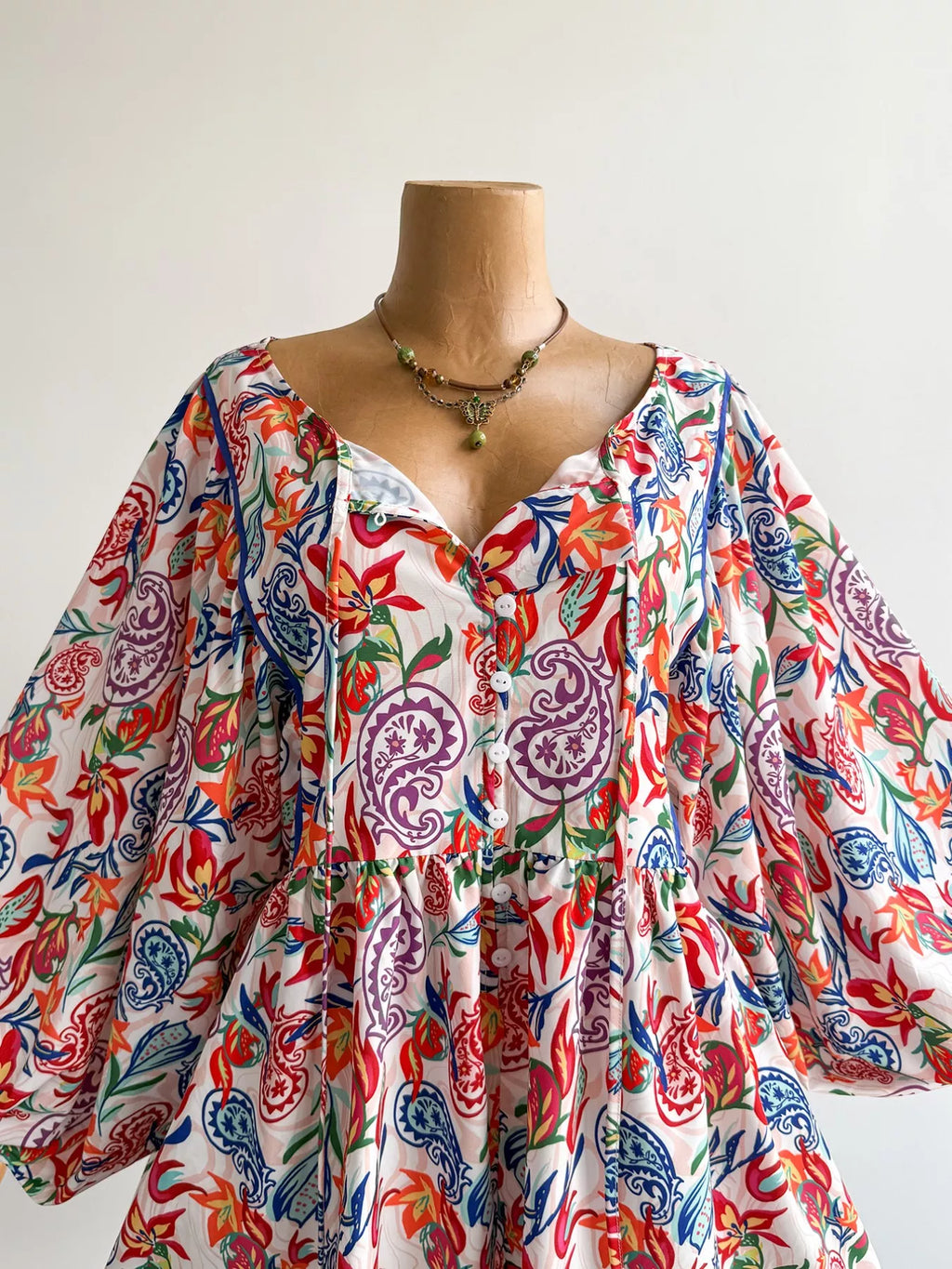 Boho Floral Print Button-Down Romper