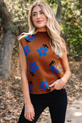 Chestnut Floral High Neck Sweater Vest